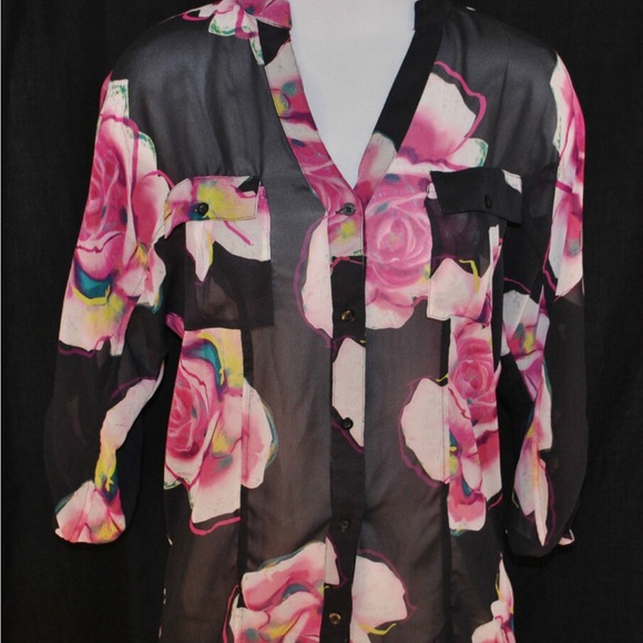 Candie's Woman’s Md Floral Sheer Dressy Button Up Blouse Vintage Y2K Like New - Picture 1 of 16